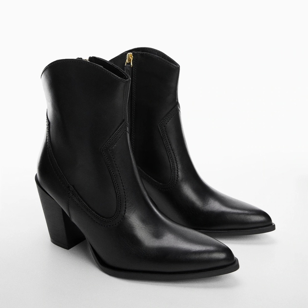 Mango Leather cowboy ankle boots
